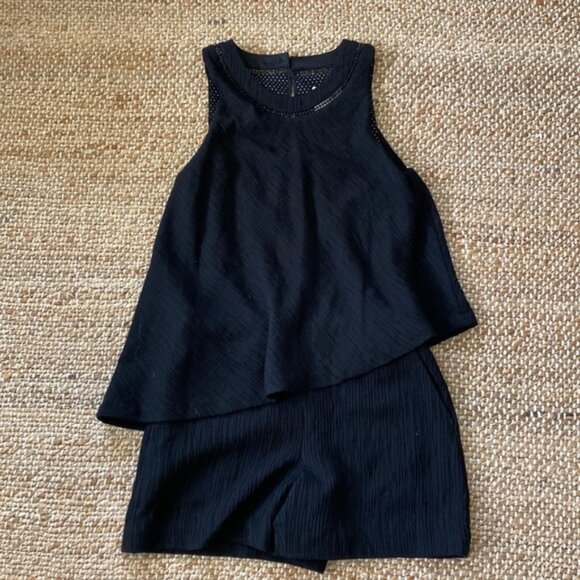 Elevenses(Anthropologie) Black Plisse Romper - Picture 1 of 5